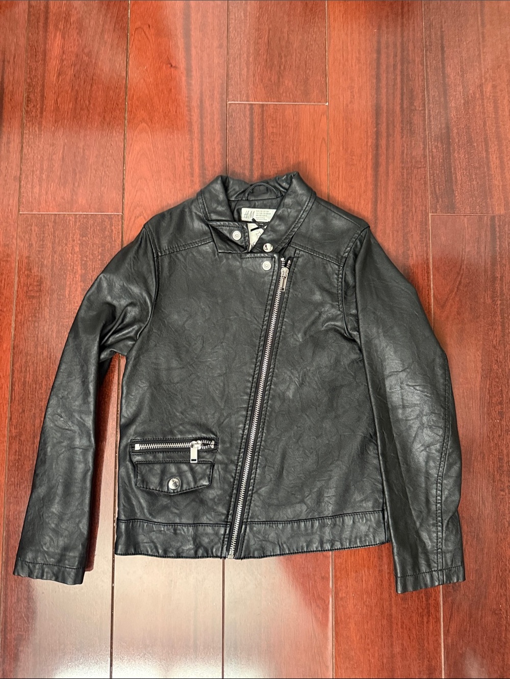 H&M Black Faux Leather Asymmetrical Zip Jacket